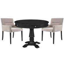 Mesa de Jogos Carteado Redonda Victoria Tampo Reversível Preto com Kit 2 Cadeiras Vicenza Suede Nude G36 G15 - Gran Belo