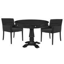 Mesa de Jogos Carteado Redonda Victoria Tampo Reversível Preto com Kit 2 Cadeiras Vicenza Suede Preto Fosco G36 G15 - Gran Belo