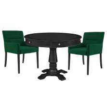Mesa de Jogos Carteado Redonda Victoria Tampo Reversível Preto com Kit 2 Cadeiras Vicenza Suede Verde G36 G15 - Gran Belo