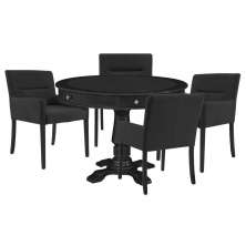 Mesa de Jogos Carteado Redonda Victoria Tampo Reversível Preto com Kit 4 Cadeiras Vicenza Suede Preto Fosco G36 G15 - Gran Belo