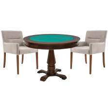 Mesa de Jogos Carteado Victoria Redonda Tampo Reversível Imbuia com 2 Cadeiras Vicenza Suede Nude G36 G15 - Gran Belo