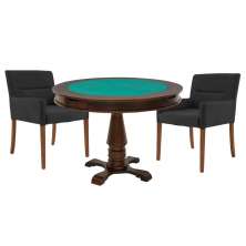 Mesa de Jogos Carteado Victoria Redonda Tampo Reversível Imbuia com 2 Cadeiras Vicenza Suede Preto Fosco G36 G15 - Gran Belo