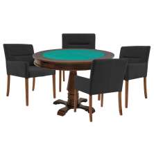Mesa de Jogos Carteado Victoria Redonda Tampo Reversível Imbuia com 4 Cadeiras Vicenza Suede Preto Fosco G36 G15 - Gran Belo