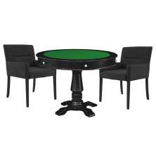 Mesa de Jogos Carteado Victoria Redonda Tampo Reversível Preto com Kit 2 Cadeiras Vicenza Suede Preto Fosco G36 G15 - Gran Belo