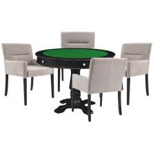 Mesa de Jogos Carteado Victoria Redonda Tampo Reversível Preto com Kit 4 Cadeiras Vicenza Suede Nude G36 G15 - Gran Belo