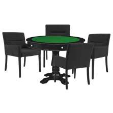 Mesa de Jogos Carteado Victoria Redonda Tampo Reversível Preto com Kit 4 Cadeiras Vicenza Suede Preto Fosco G36 G15 - Gran Belo