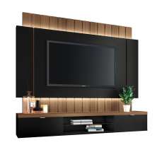Painel Home Suspenso 1.8 Shawn para TV até 55 Polegadas MDP/MDF com Fita LED Preto/Castanho G26 - Gran Belo