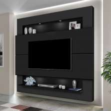 Painel Suspenso Forlán 210cm em MDF 25mm com Led Suporta TV até 75 Polegadas Preto Fosco G37 - Gran Belo