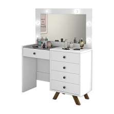 Penteadeira Decorativa 4 Gavetas e Porta Jóias com Tampo de Vidro Diana Branco G37 - Gran Belo