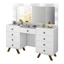 Penteadeira Decorativa 8 Gavetas Porta Joias com Tampo de Vidro Finn Branco G37 - Gran Belo
