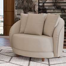 Poltrona Decorativa Base Fixa Galáxia com Almofadas Linho Off White G45 - Gran Belo