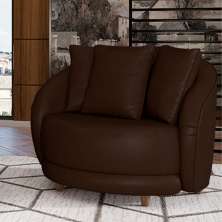 Poltrona Decorativa Base Fixa Galáxia com Almofadas PU Marrom G45 - Gran Belo