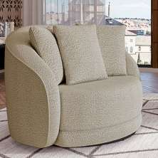 Poltrona Decorativa Base Giratória Galáxia com Almofadas Boucle Bege G45 - Gran Belo