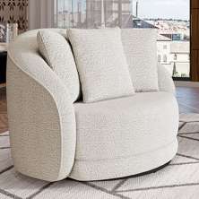 Poltrona Decorativa Base Giratória Galáxia com Almofadas Boucle Branco G45 - Gran Belo