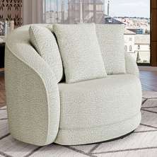 Poltrona Decorativa Base Giratória Galáxia com Almofadas Boucle Off White G45 - Gran Belo