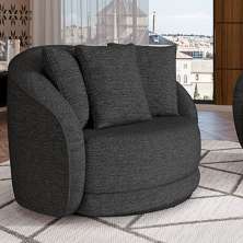 Poltrona Decorativa Base Giratória Galáxia com Almofadas Linho Chumbo G45 - Gran Belo