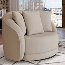 Poltrona Decorativa Base Giratória Galáxia com Almofadas Linho Off White G45 - Gran Belo