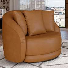 Poltrona Decorativa Base Giratória Galáxia com Almofadas PU Caramelo G45 - Gran Belo