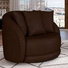 Poltrona Decorativa Base Giratória Galáxia com Almofadas PU Marrom G45 - Gran Belo