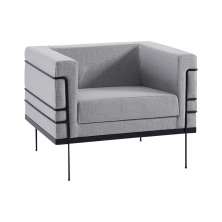Poltrona Decorativa Base de Aço Preto Jeanneret-Gris Linhão Cinza G17 - Gran Belo