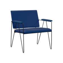 Poltrona Decorativa Base em Aço Preto Eslovenia Linho Azul Marinho G17 - Gran Belo