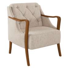 Poltrona Decorativa Braços em Madeira Hand Linho Bege G45 - Gran Belo