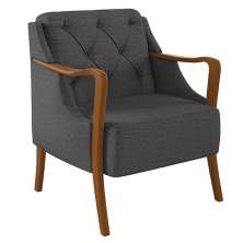 Poltrona Decorativa Braços em Madeira Hand Linho Chumbo G45 - Gran Belo