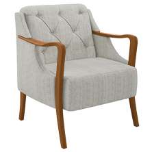 Poltrona Decorativa Braços em Madeira Hand Linho Cru G45 - Gran Belo