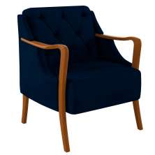 Poltrona Decorativa Braços em Madeira Hand Veludo Azul Marinho G45 - Gran Belo