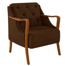 Poltrona Decorativa Braços em Madeira Hand Veludo Marrom G45 - Gran Belo