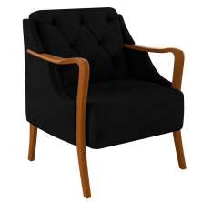 Poltrona Decorativa Braços em Madeira Hand Veludo Preto G45 - Gran Belo