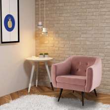 Poltrona Decorativa Cuddle Sala de Estar com Botonê e Pés Palito Veludo Rosa G17 - Gran Belo