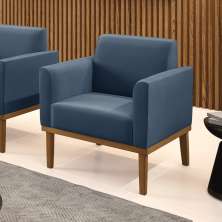 Poltrona Decorativa Isabella Pés Fixo em Madeira Castanho Suede Azul Marinho G19 - Gran Belo