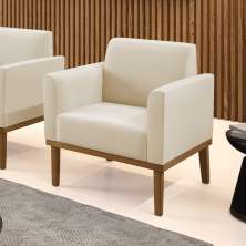 Poltrona Decorativa Isabella Pés Fixo em Madeira Castanho Suede Bege G19 - Gran Belo