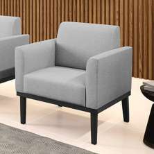 Poltrona Decorativa Isabella Pés Fixo em Madeira Preto Linho Cinza G19 - Gran Belo