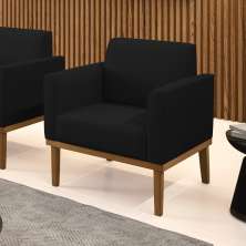 Poltrona Decorativa Isabella Pés Fixo em Madeira Preto Linho Preto G19 - Gran Belo