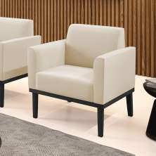 Poltrona Decorativa Isabella Pés Fixo em Madeira Preto Suede Bege G19 - Gran Belo