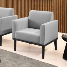 Poltrona Decorativa Isabella Pés Fixo em Madeira Preto Suede Cinza G19 - Gran Belo