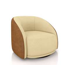 Poltrona Decorativa Jenny Base Giratória em Metal Preto Bouclê Bege/Caramelo G45 - Gran Belo