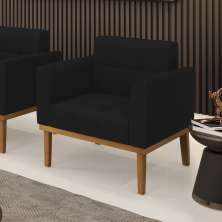Poltrona Decorativa Karen Pés Fixo em Madeira Castanho Linho Preto G19 - Gran Belo