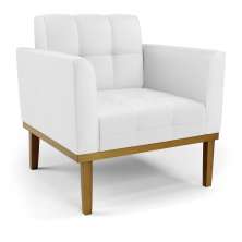Poltrona Decorativa Karen Pés Fixo em Madeira Castanho PU Branco G19 - Gran Belo