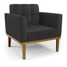 Poltrona Decorativa Karen Pés Fixo em Madeira Castanho PU Preto G19 - Gran Belo