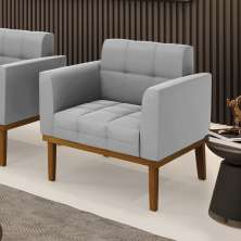 Poltrona Decorativa Karen Pés Fixo em Madeira Castanho Suede Cinza G19 - Gran Belo