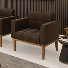Poltrona Decorativa Karen Pés Fixo em Madeira Castanho Suede Marrom 19 - Gran Belo