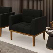 Poltrona Decorativa Karen Pés Fixo em Madeira Castanho Suede Preto G19 - Gran Belo