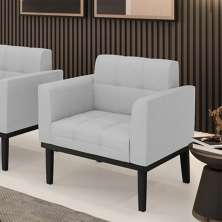 Poltrona Decorativa Karen Pés Fixo em Madeira Preto Linho Cinza G19 - Gran Belo
