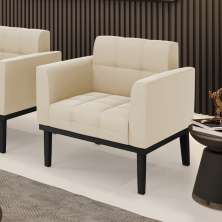 Poltrona Decorativa Karen Pés Fixo em Madeira Preto Suede Bege G19 - Gran Belo