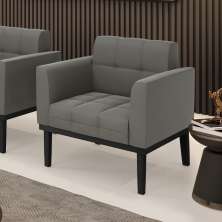 Poltrona Decorativa Karen Pés Fixo em Madeira Preto Suede Grafite G19 - Gran Belo