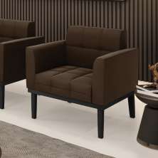 Poltrona Decorativa Karen Pés Fixo em Madeira Preto Suede Marrom 19 - Gran Belo