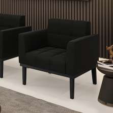 Poltrona Decorativa Karen Pés Fixo em Madeira Preto Suede Preto G19 - Gran Belo